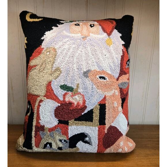 Peking Handicraft Santa & Friends Stephanie Stouffer Hook Hooked Pillow 16 x 20 - Picture 1 of 6